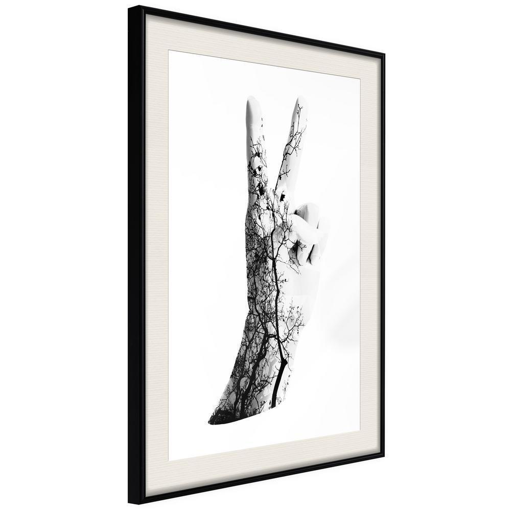 Black and White Framed Poster - Peace-artwork for wall with acrylic glass protection