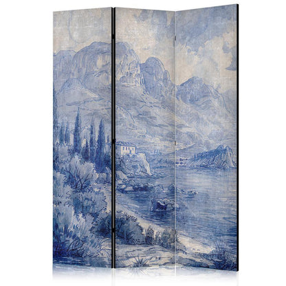 Room Divider - Italian Landscape - Lake Como Painted in Shades of Blue