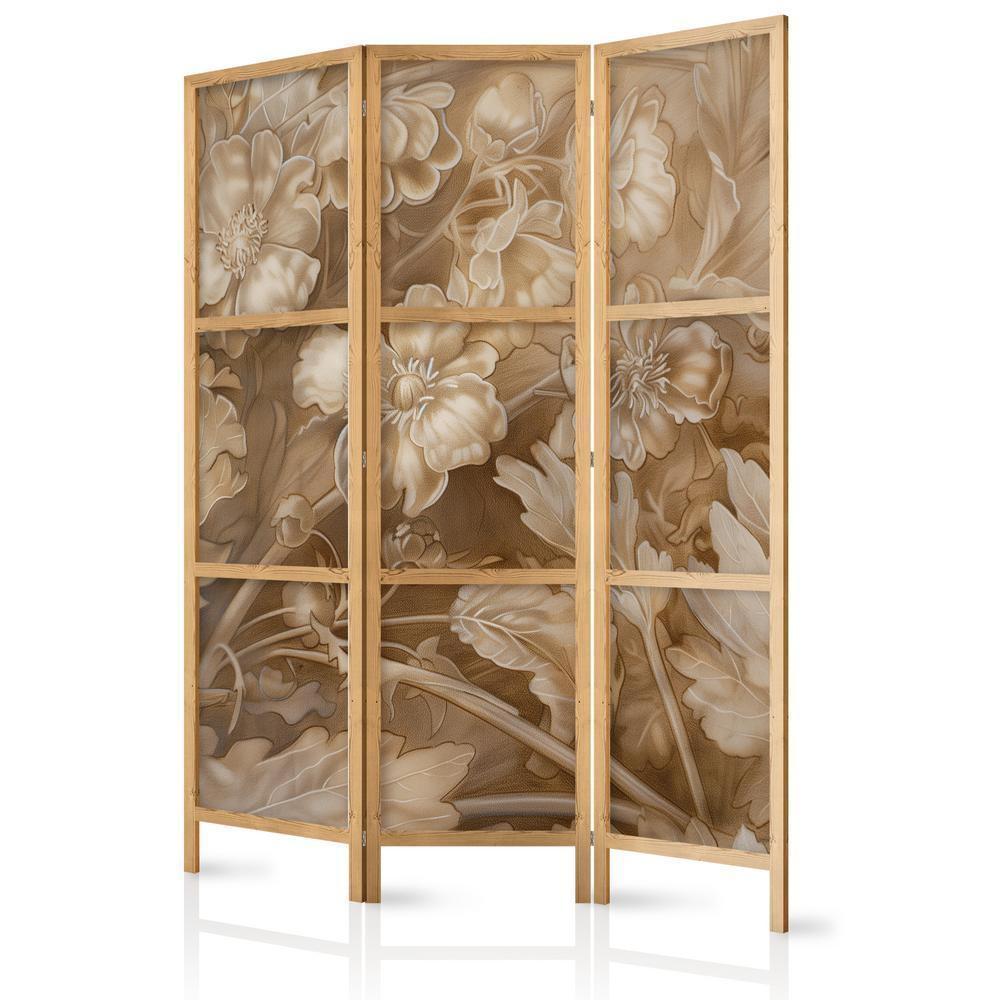 Japanese Room Divider - Carved Baroque Ornaments - Rich Composition in Sepia Colors