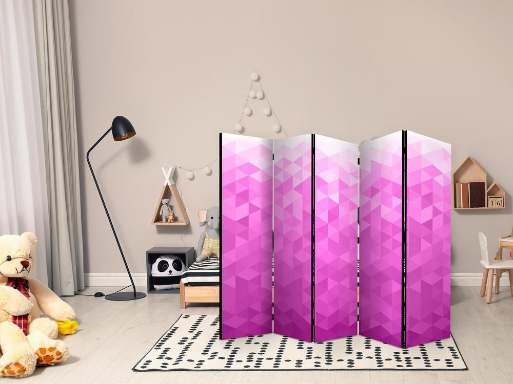 Room Divider - PInk pixel II- A 5 Panel Folding Screen For Living rooms, bedrooms or home office, decorative folding screen made with wood and canvas