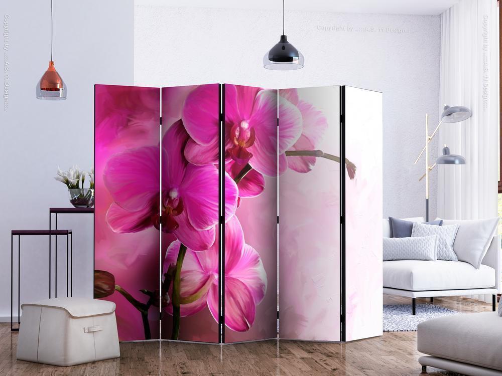 Decorative partition-Room Divider - Pink Orchid II-Folding Screen Wall Panel by ArtfulPrivacy