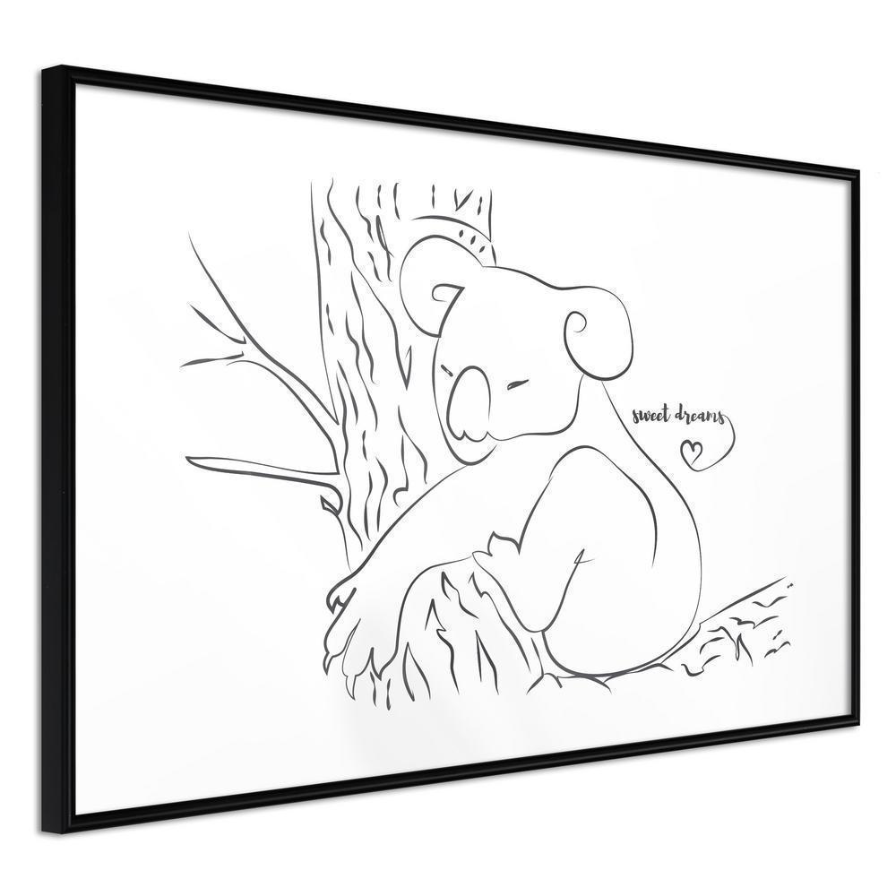 Black and White Framed Poster - Resting Koala-artwork for wall with acrylic glass protection