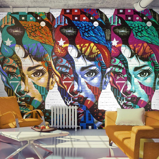 Wall Mural - Colorful Faces-Wall Murals-ArtfulPrivacy