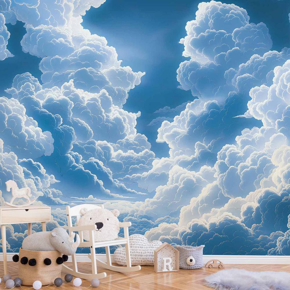 Wall Mural - Blue Sky Breaking Through White Fluffy Clouds