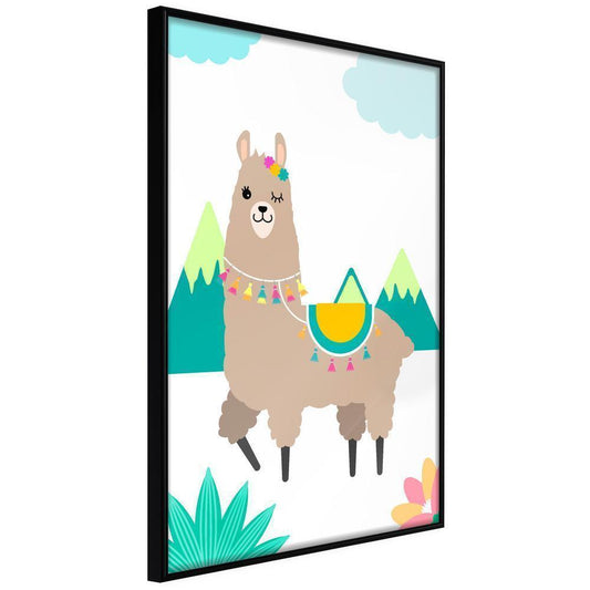 Nursery Room Wall Frame - Playful Llama-artwork for wall with acrylic glass protection