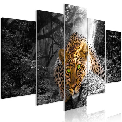Canvas Print - Leopard Lying (5 Parts) Wide Grey-ArtfulPrivacy-Wall Art Collection