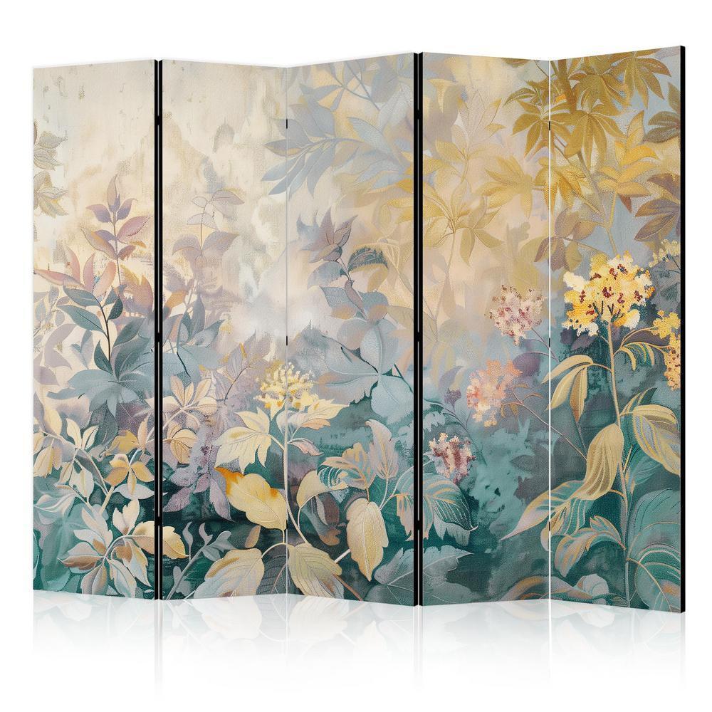 Room Divider - Tapestry Pattern With Meadow and Flowers - Kilim With Spring Motif- A 5 Panel Folding Screen For Living rooms, bedrooms or home office, decorative folding screen made with wood and canvas