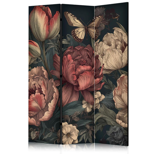 Room Divider - Floral Illustration - Magnificent Flower Buds on a Turquoise Background