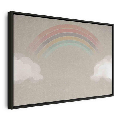 Canvas Print - Rainy June - Colorful Rainbow Emerging from Clouds on a Bright Background