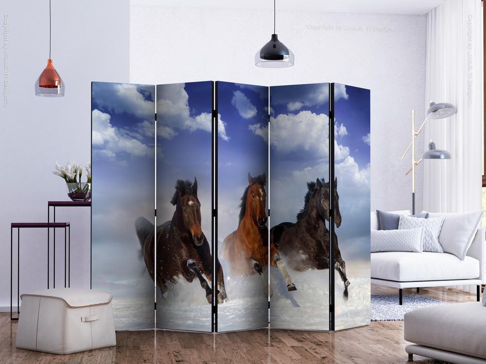 Decorative partition-Room Divider - Horses in the Snow II-Folding Screen Wall Panel by ArtfulPrivacy