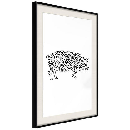 Black and White Framed Poster - Curly Pig-artwork for wall with acrylic glass protection
