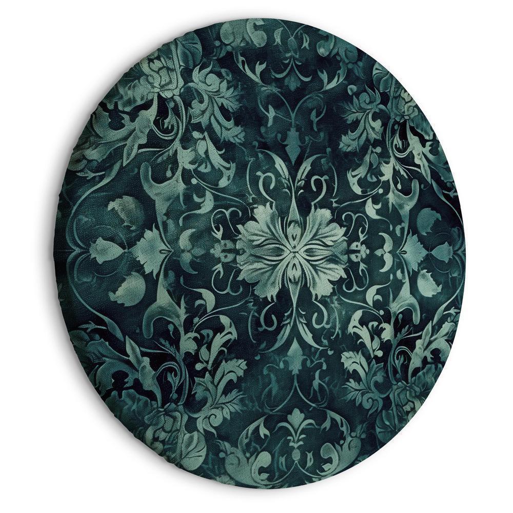 Round Canvas Print - Oriental Pattern Carpet: Emerald Ornaments and Worn Patterns