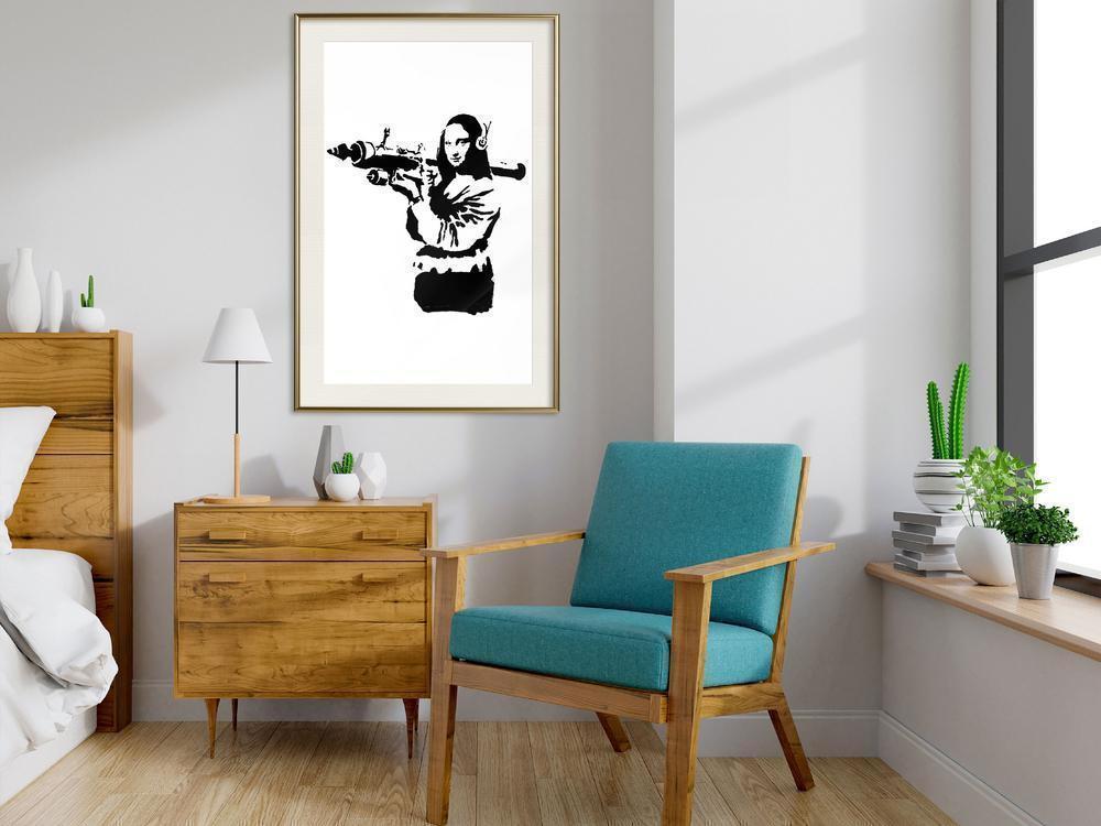 Urban Art Frame - Banksy: Mona Lisa with Bazooka II-artwork for wall with acrylic glass protection