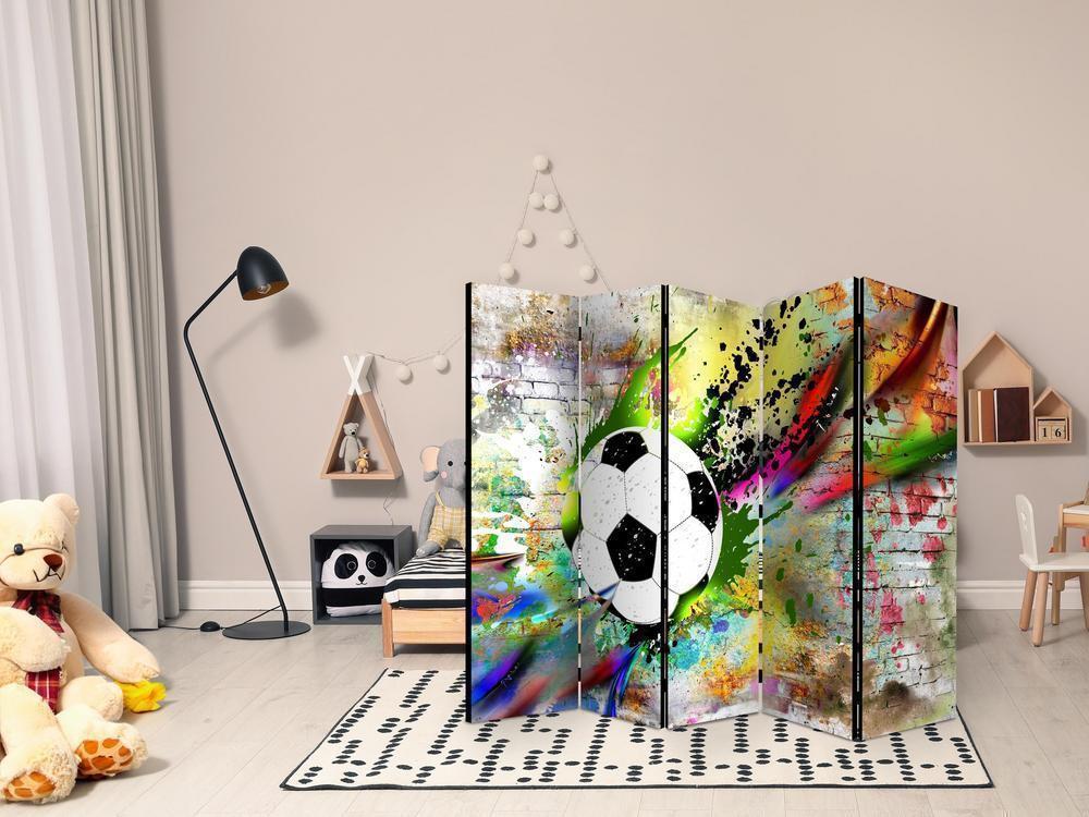 Room Divider - Urban Gameplay II- A 5 Panel Folding Screen For Living rooms, bedrooms or home office, decorative folding screen made with wood and canvas