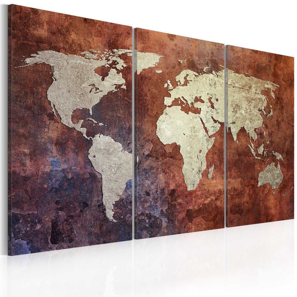 Canvas Print - Rusty map of the World - triptych-ArtfulPrivacy-Wall Art Collection