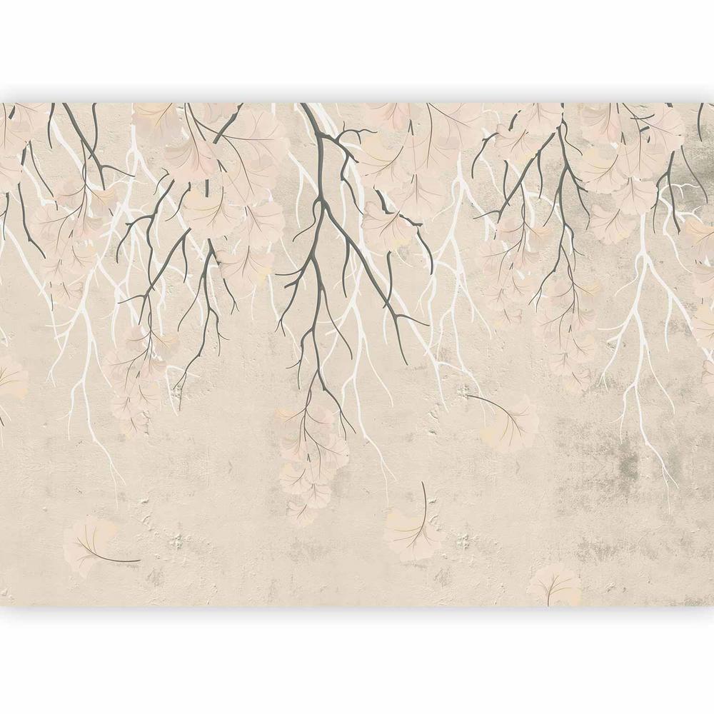 Papier peint - Feuilles tombantes abstraites - motif nature subtil avec des branches