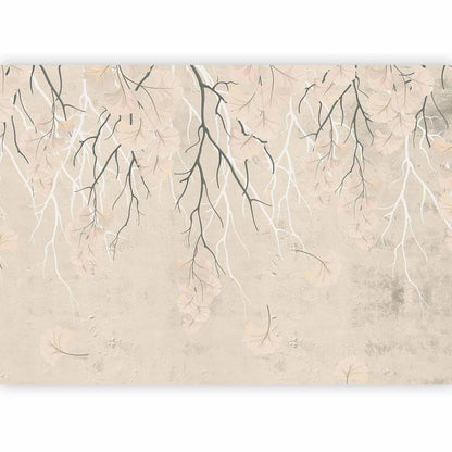 Papier peint - Feuilles tombantes abstraites - motif nature subtil avec des branches