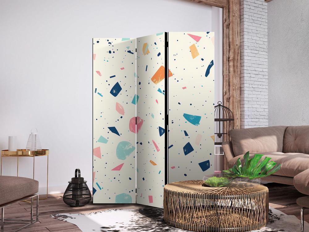 Room Divider - Terrazzo with Multicolored - Large Elements - Cheerful Pattern on a Light Background