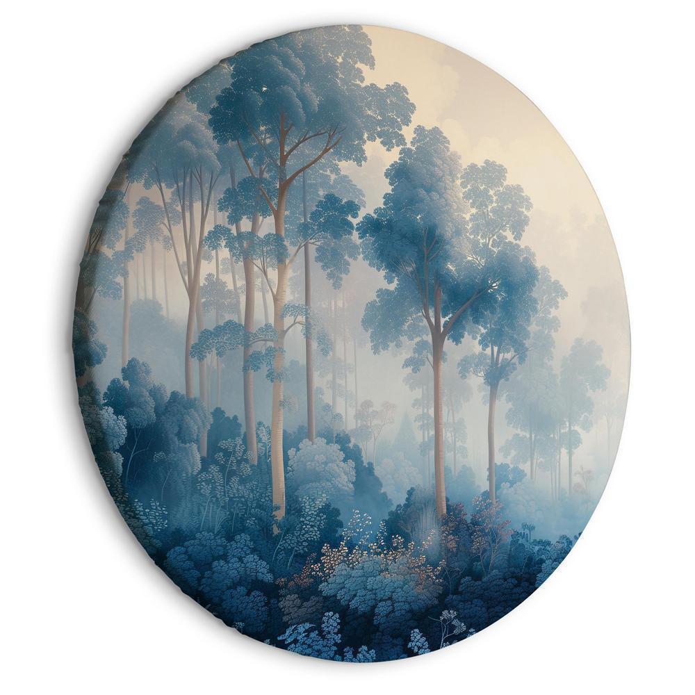 Impression sur toile ronde - Paysage avec arbres dans un style illustratif Forêt bleue de conte de fées