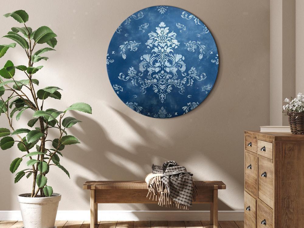 Round Canvas Print - Retro Ornament: Decorative Motif in Worn Blues