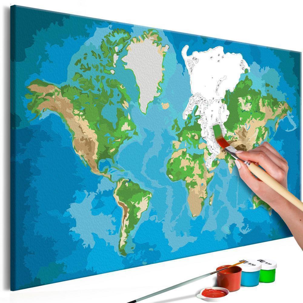 Start learning Painting - Paint By Numbers Kit - World Map (Blue & Green) - new hobby