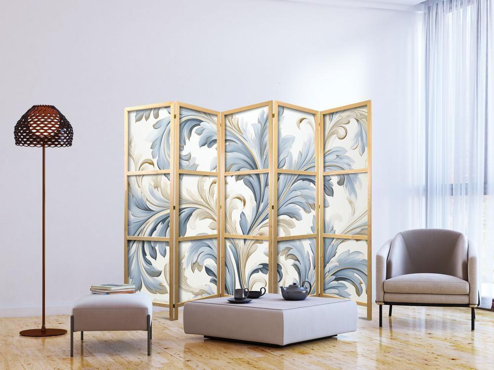 Japanese Room Divider - Baroque Ornaments in Light - Cream-Blue Colors