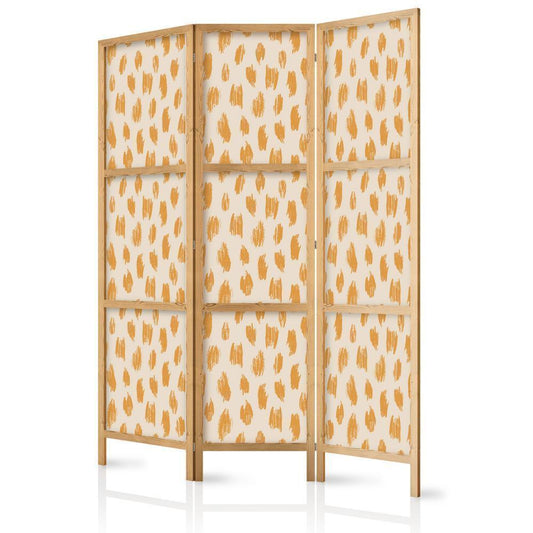 Japanese Room Divider - Drawn Pattern in Dots and Spots - in Shades of Orange and Ecru