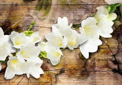 Wall Mural - Freesia on Wood-Wall Murals-ArtfulPrivacy