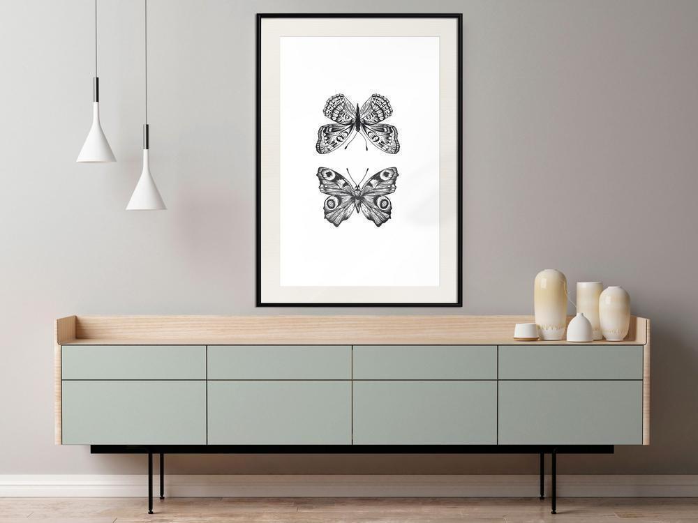 Black and White Framed Poster - Butterfly Collection I-artwork for wall with acrylic glass protection