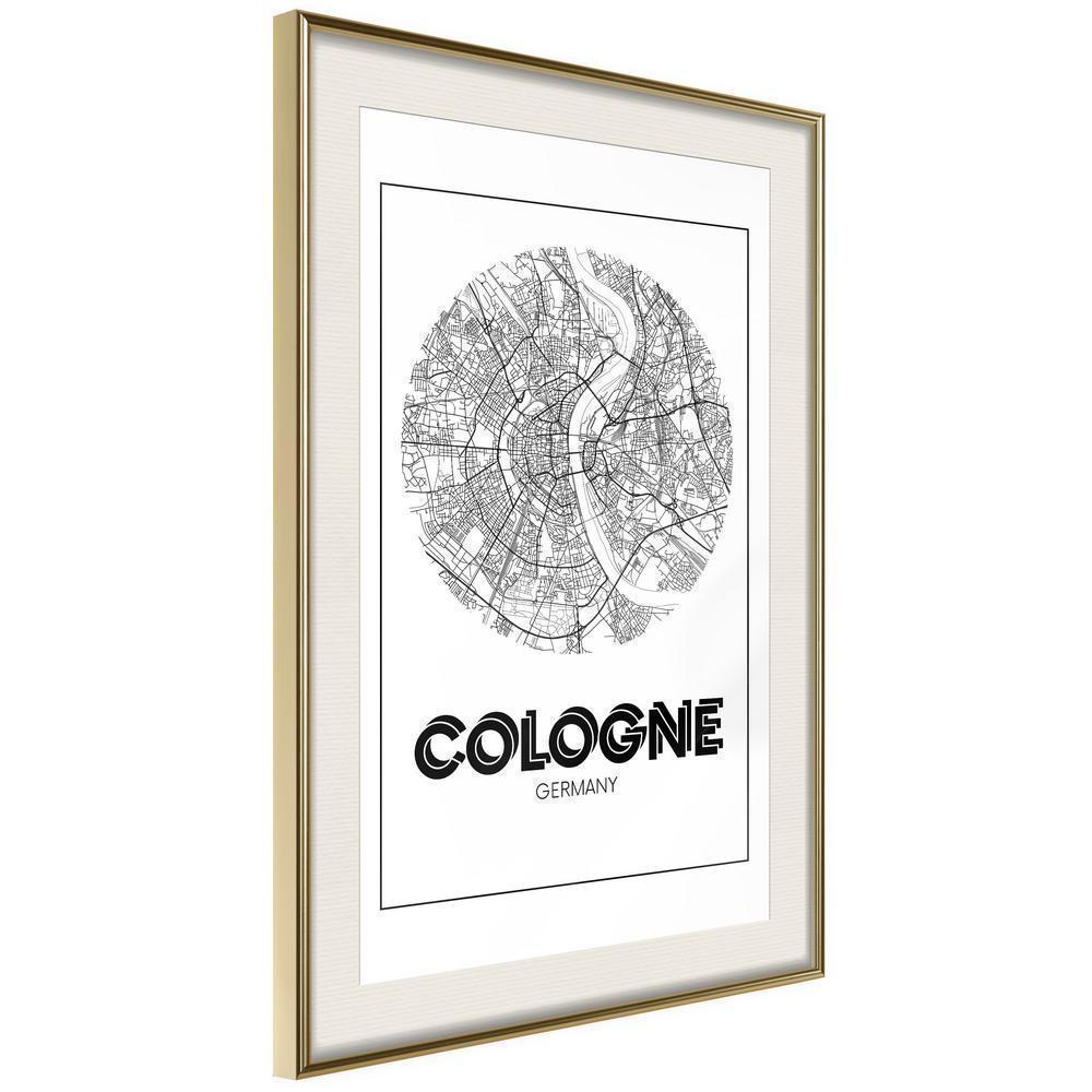 Wall Art Framed - City Map: Cologne (Round)-artwork for wall with acrylic glass protection
