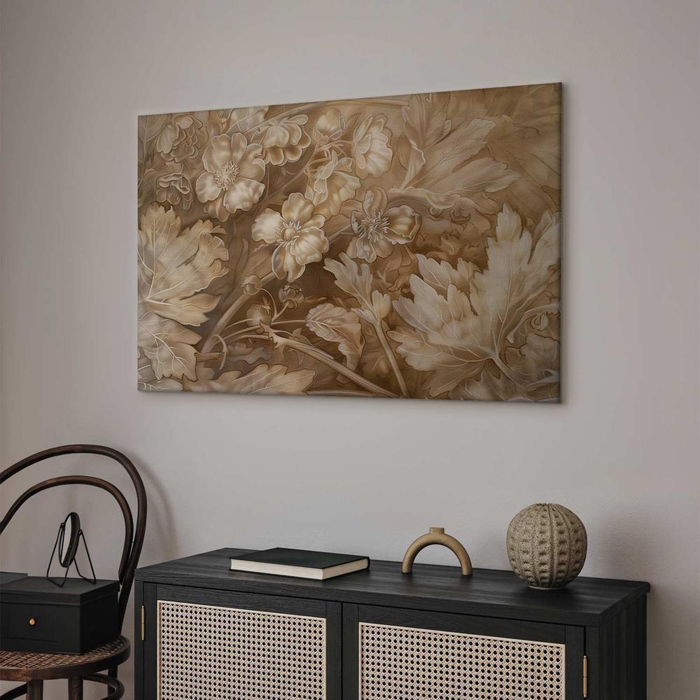 Canvas Print - Floral Ornaments Carved in Delicate Sepia and Brown Shades