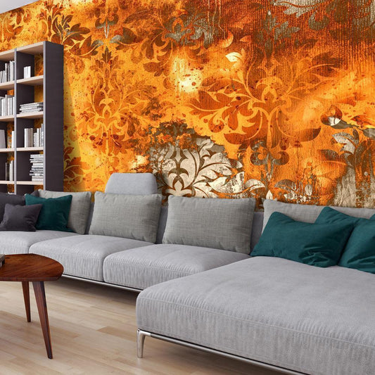 Wall Mural - Orange motif - background with numerous ornaments and scratch effect-Wall Murals-ArtfulPrivacy