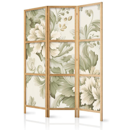 Japanese Room Divider - Retro Vintage Flowers in Delicate Cream and Green Colors