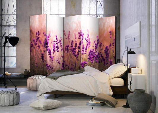 Decorative partition-Room Divider - Lavender in the Rain II-Folding Screen Wall Panel by ArtfulPrivacy