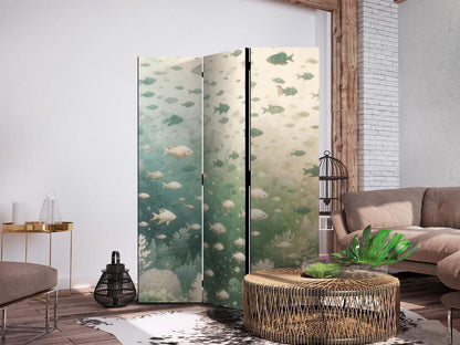 Room Divider - Fish and Diverse Vegetation - A Group of Fish in Pastel Muted Colors Among Oceanic Vegetation