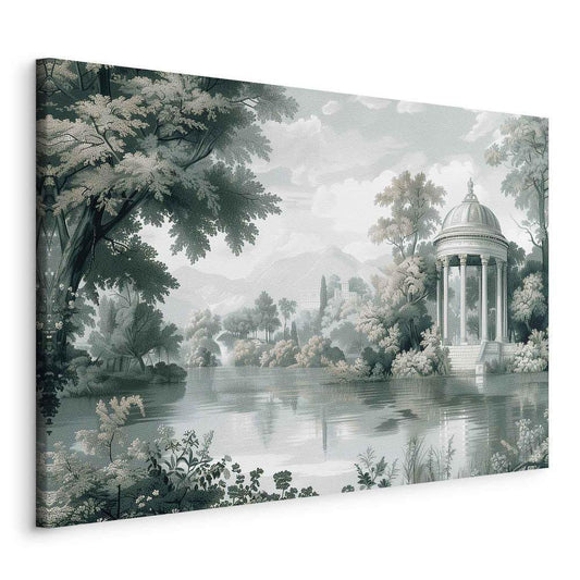 Canvas Print - View of the Park and Lake Retro Vintage Landscape in Greens