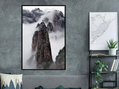 Framed Art - Clouds Pierced by Mountain Peaks-artwork for wall with acrylic glass protection