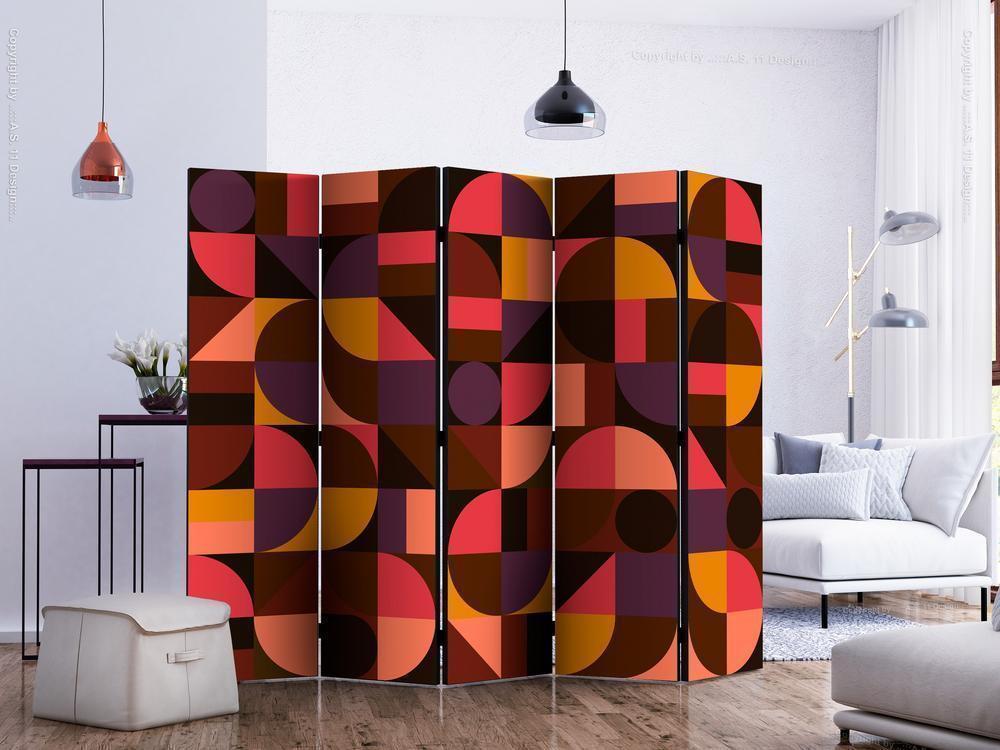 Decorative partition-Room Divider - Geometric Mosaic (Red) II-Folding Screen Wall Panel by ArtfulPrivacy