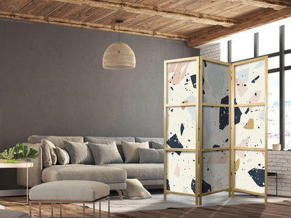 Japanese Room Divider - Terrazzo with Large - Scaled Stones in Muted Colors