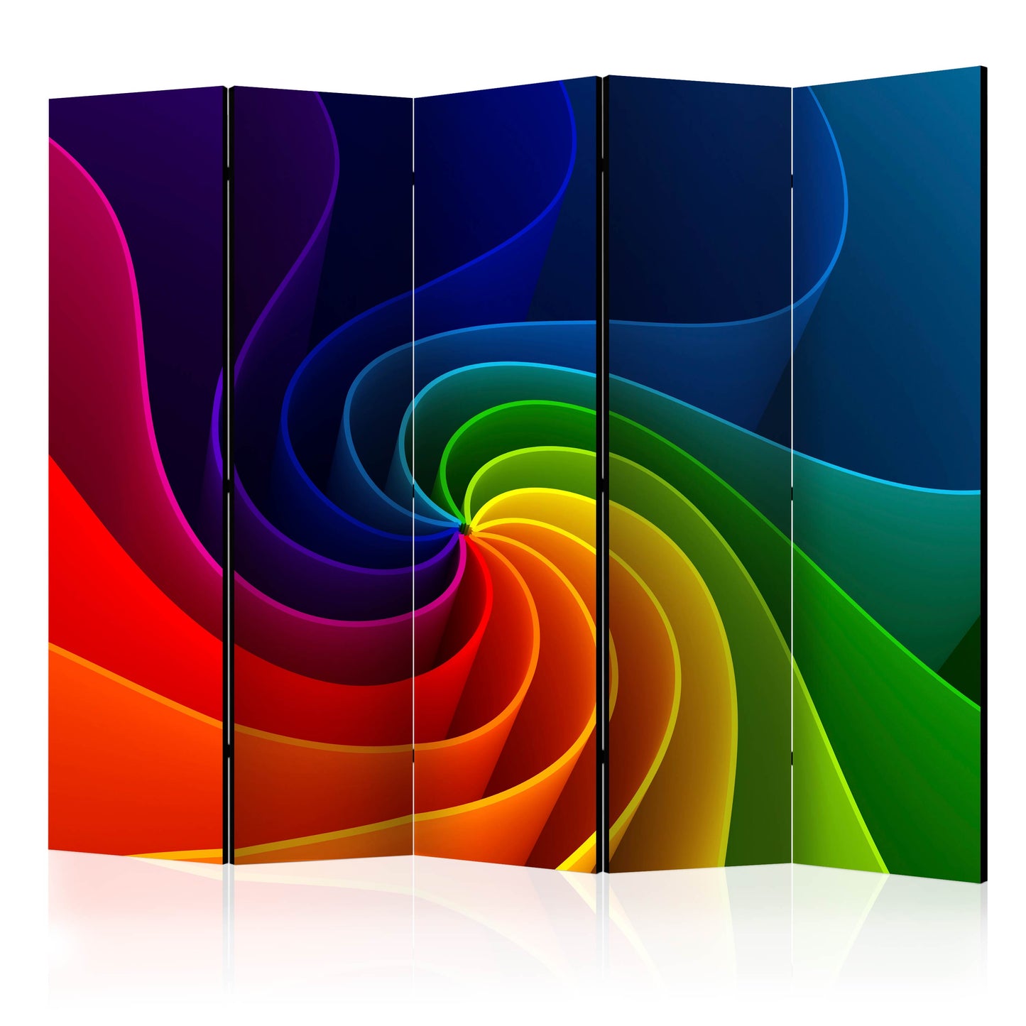 Room Divider - Colorful Pinwheel II- A 5 Panel Folding Screen For Living rooms, bedrooms or home office, decorative folding screen made with wood and canvas