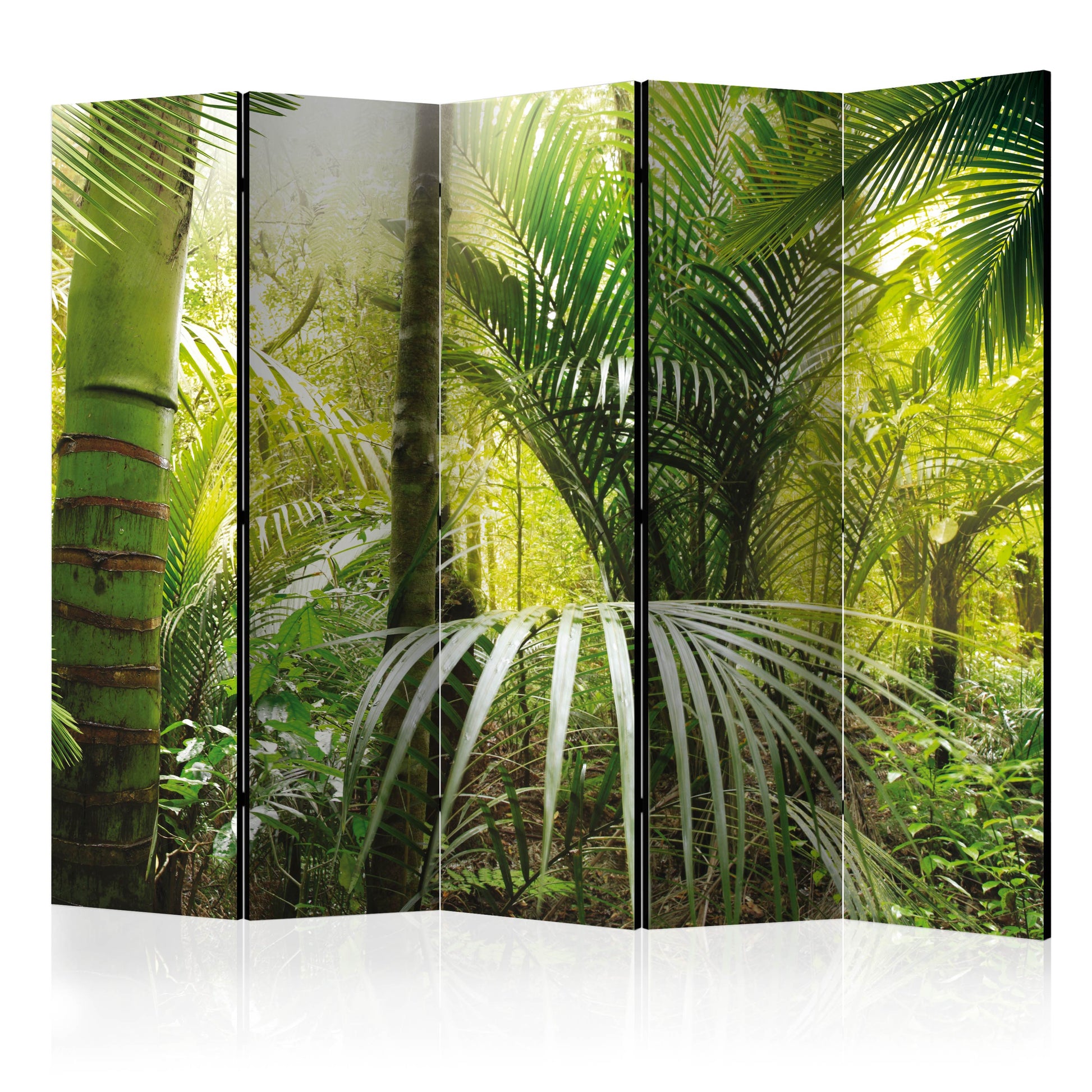 Room Divider - Green alley II- A 5 Panel Folding Screen For Living rooms, bedrooms or home office, decorative folding screen made with wood and canvas