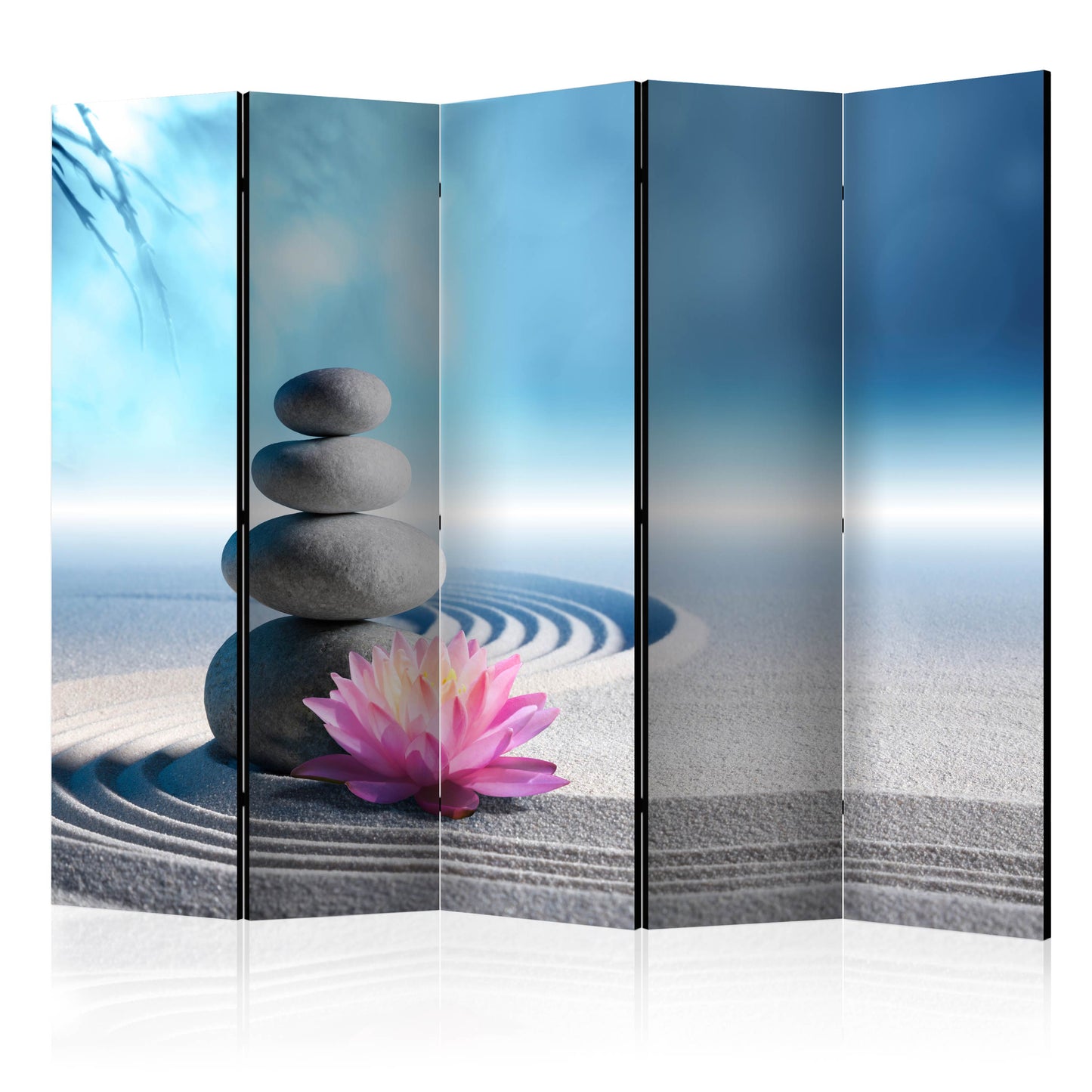 Room Divider - Zen Garden II- A 5 Panel Folding Screen For Living rooms, bedrooms or home office, decorative folding screen made with wood and canvas