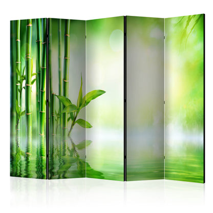 Room Divider - Green Bamboo II- A 5 Panel Folding Screen For Living rooms, bedrooms or home office, decorative folding screen made with wood and canvas