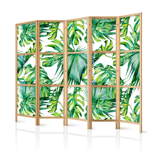 Shoji room Divider - Japanese Room Divider - Monstera and Palm Leaves II - ArtfulPrivacy