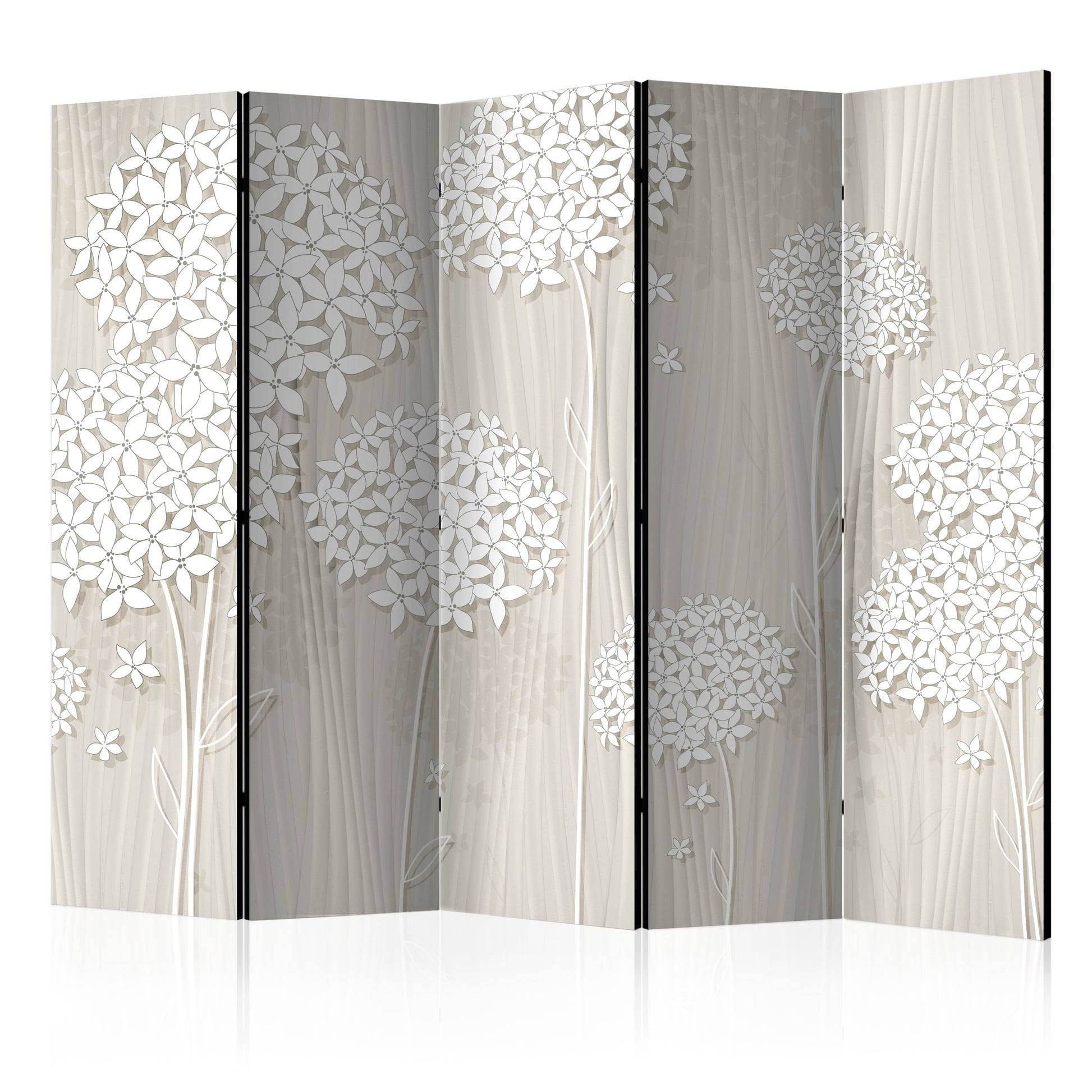 Room Divider - Creamy Daintiness II- A 5 Panel Folding Screen For Living rooms, bedrooms or home office, decorative folding screen made with wood and canvas