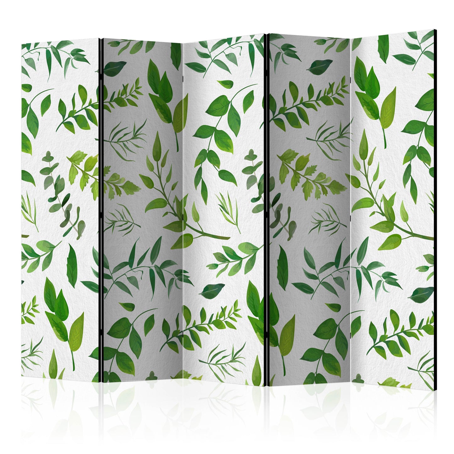 Room Divider - Green Twigs II- A 5 Panel Folding Screen For Living rooms, bedrooms or home office, decorative folding screen made with wood and canvas