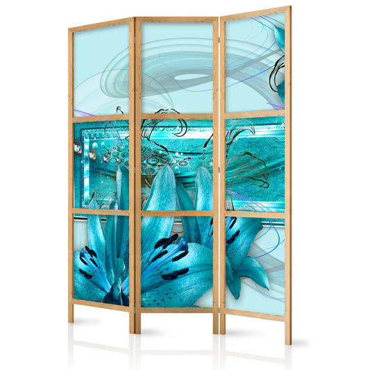 Shoji room Divider - Japanese Room Divider - Lilies in Pale Blue I - ArtfulPrivacy