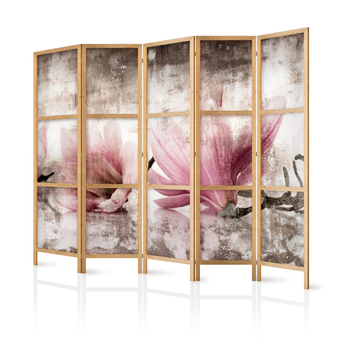 Shoji room Divider - Japanese Room Divider - Retro Magnolias II - ArtfulPrivacy