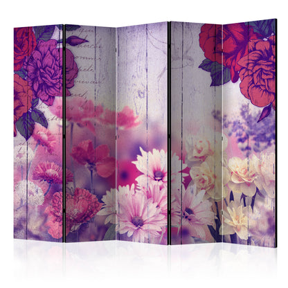 Room Divider - Flowers Memories II- A 5 Panel Folding Screen For Living rooms, bedrooms or home office, decorative folding screen made with wood and canvas