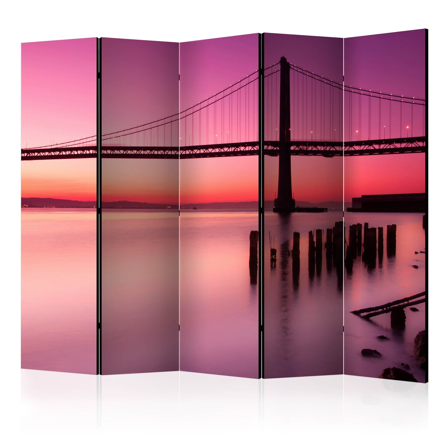 Room Divider - Purple Evening II- A 5 Panel Folding Screen For Living rooms, bedrooms or home office, decorative folding screen made with wood and canvas